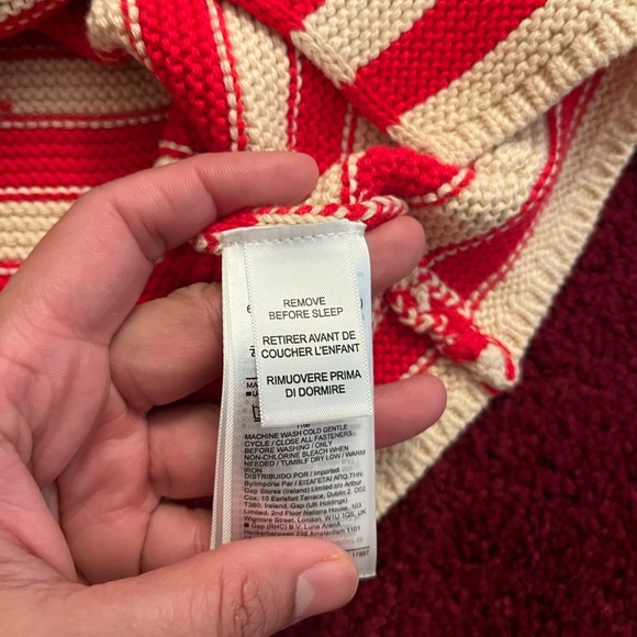 Baby Gap Red Stripe Hooded Cardigan Sweater Teddy Bear Ears 6-12 Months NWT - Picture 4 of 6